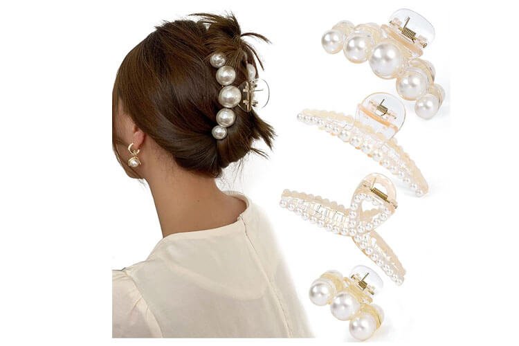 Mehayi 4 PCS Large Pearl Hair Claw Clips