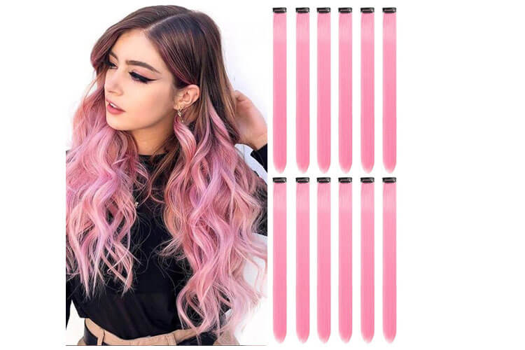 12 PCS Pink Hair Extensions