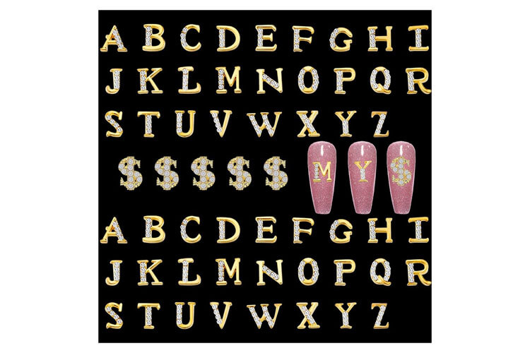 52pcs Gold Letters Nail Stud