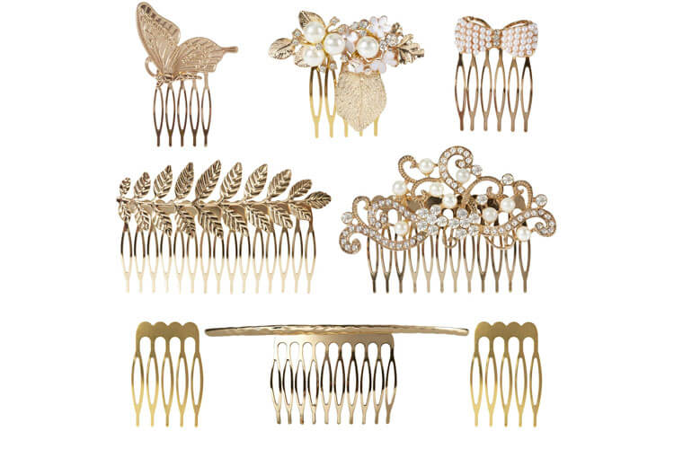 8 Pack Large Gold Crystal Pearl Rhinestone Metal Hair Side Combs