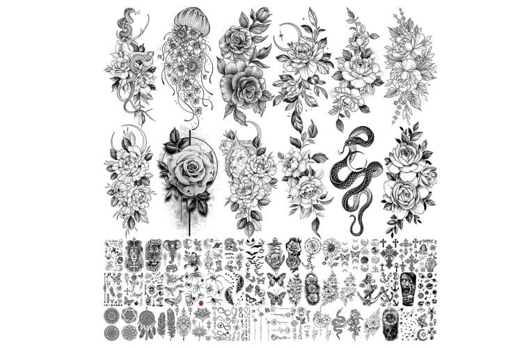 Bilizar 64 Sheets Long Lasting Flower Temporary Tattoos
