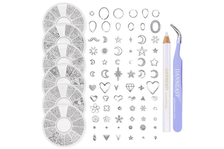 DANNEASY 3D Nail Charms Nail Jewels Silver Nail Art Charms