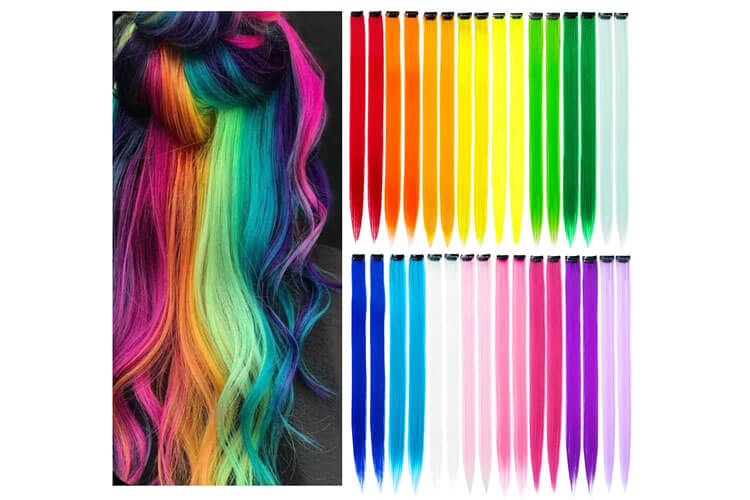 KGBFASS 32Packs Colored Hair Extensions