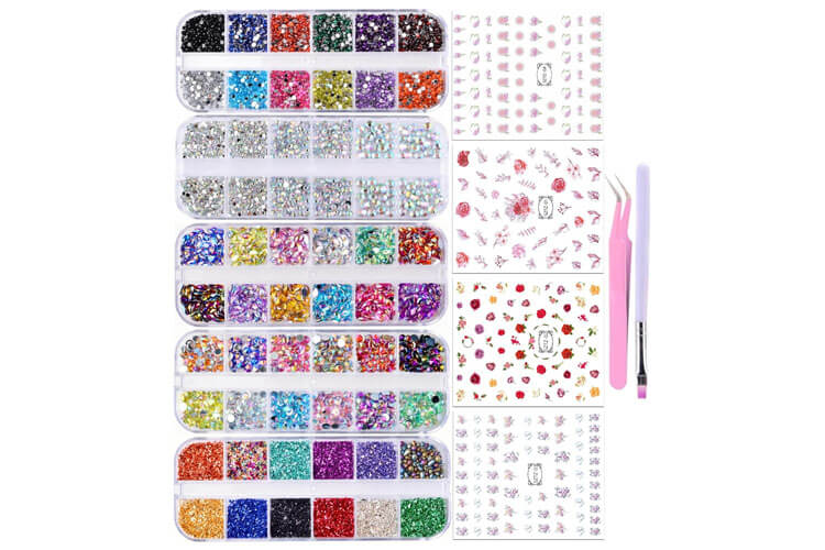 editTime 5000 Pieces (5 Boxes) Shiny Colorful Nail Art Kit