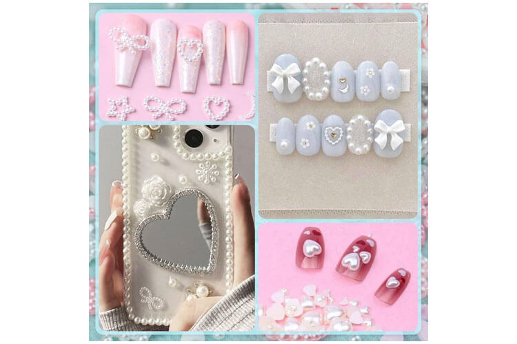 600Pcs 3D Multi Shapes Nail Charms and Flatback Pearls