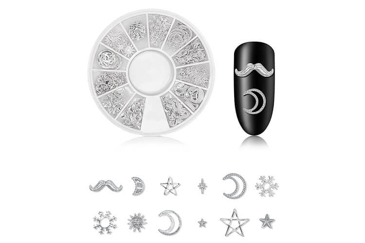 DANNEASY 3D Nail Charms Nail Jewels Silver Nail Art Charms